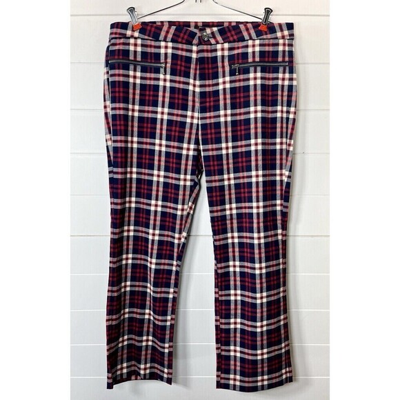 Oat NY Plaid Ankle Pants 30x26 Pockets Clueless Preppy Academia Red - Picture 2 of 11